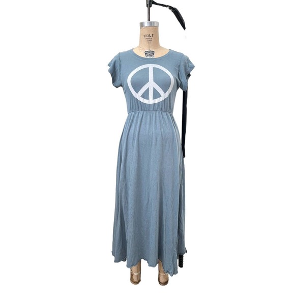 Rare Wildfox Peace Sign‎ Maxi Dress Short Sleeve Cotton Sz Small - Picture 1 of 5